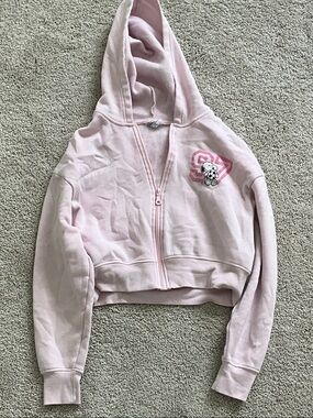 Peanuts Light Pink Cropped Zip Hoodie with Snoopy Graphic